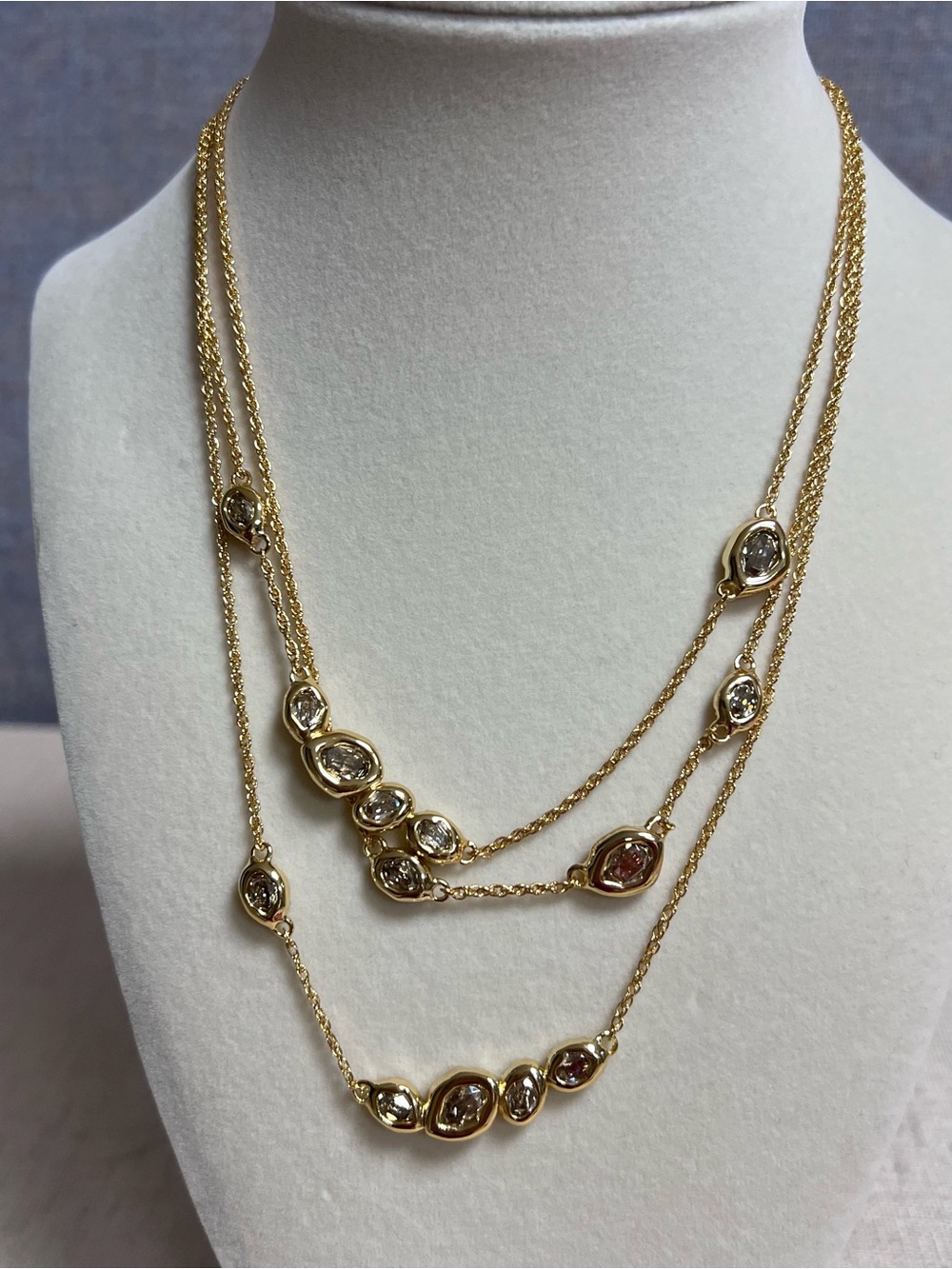 Alexis Bittar Layered Molten Gold Tone Crystal Station Necklace NWT